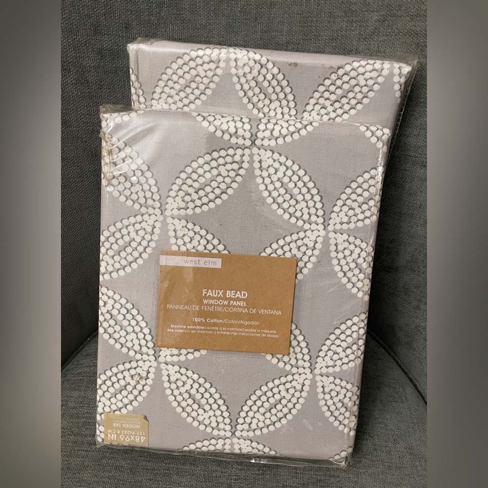 New West Elm Cream and Gray Faux Bead Window Treatment Set of 2 Panels Curtain
